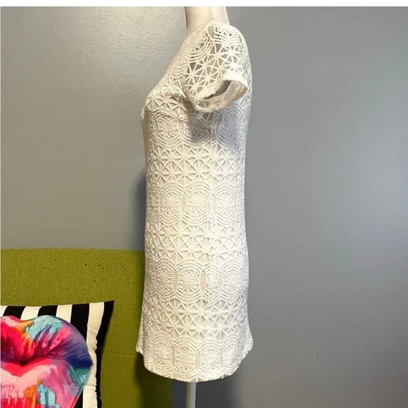 Lulus White Lace Overlay Short Sleeve Mini Cocktail Dress - Picture 3 of 5